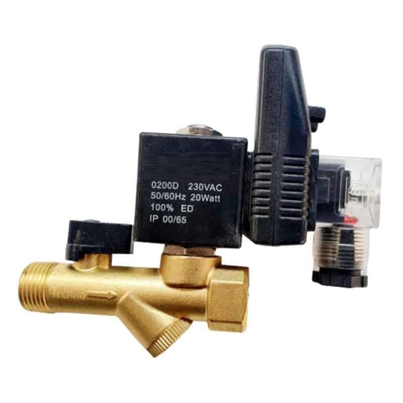 Supreme Control System 1/2 inch 15T Brass Auto Drain Valve with Timer, Strainer & Ball Valve