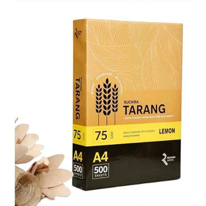 Ruchira Tarang A4 75 GSM 500 Sheets Lemon Copier Paper, RT123 (Pack of 5)