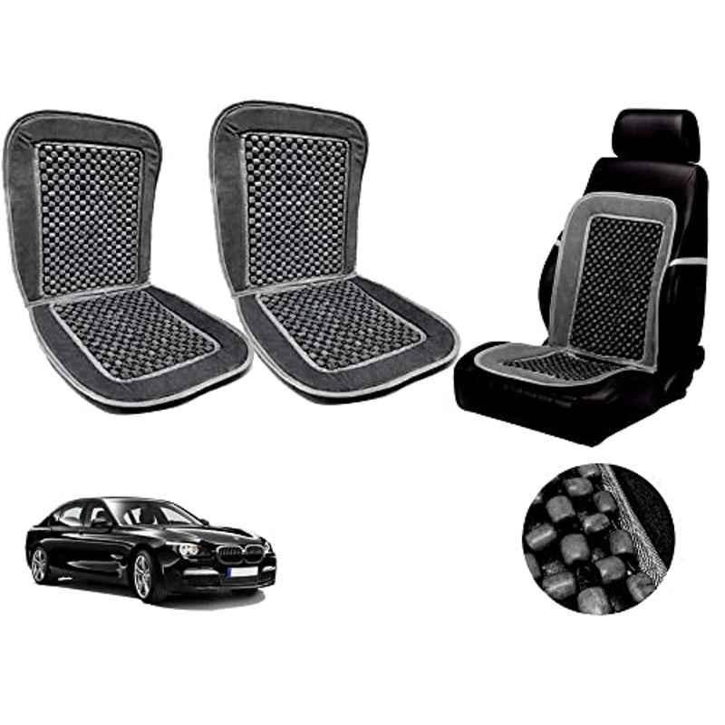 Auto Pearl PU, Velvet & Wooden Beads Grey Rectangular Seat Cushion for BMW 730d (Pack of 2 )