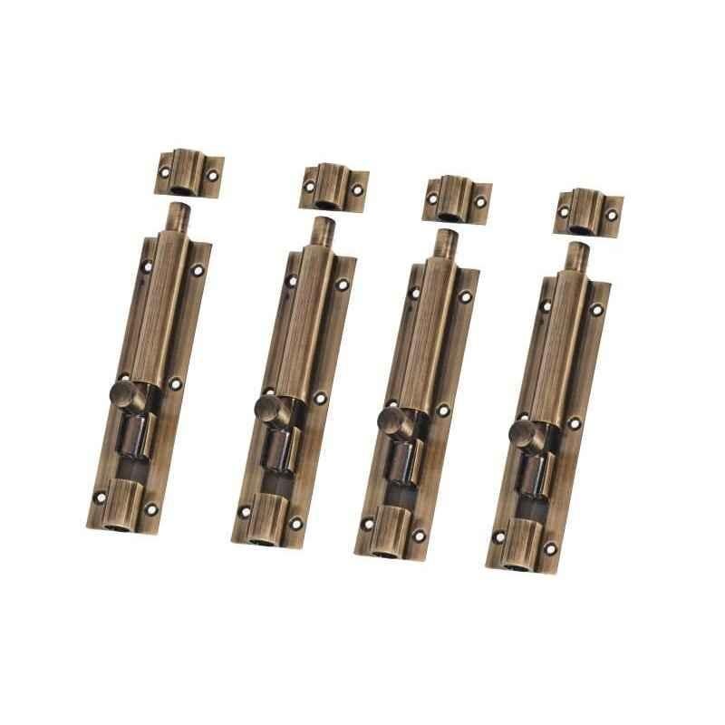Smart Shophar 10 inch Brass Antique Plain Tower Bolt, SHA10TW-PLAN-AN10-P4 (Pack of 4)