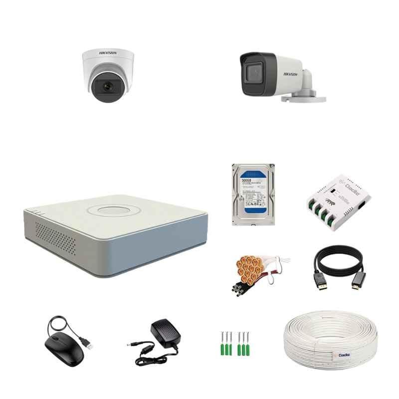 Hikvision 4 Channel DVR, 5MP 1 Pc Dome & 1 Pc Day/Night Vision Bullet Camera, 500GB HDD, 70m 1+3 Cable Roll, 4 CH Power Supply, BNC & DC Full Kit