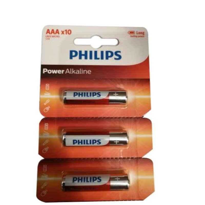 Philips LR03P10TS/97 1.5V Power Alkaline AAA Battery, (Pack of 10)