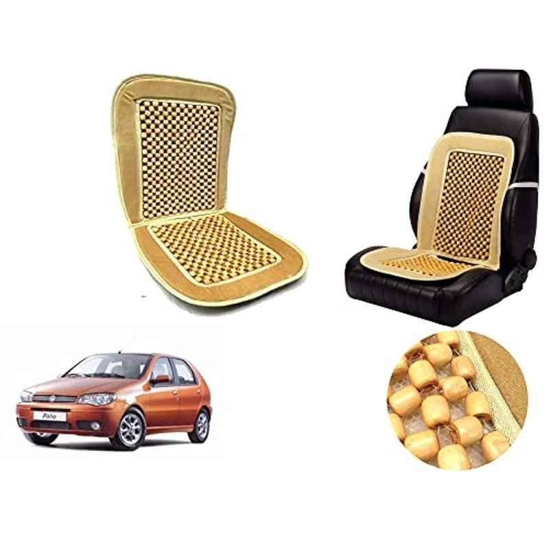 Auto Pearl PU, Velvet & Wooden Beads Beige Rectangular Seat Cushion for Fiat Palio
