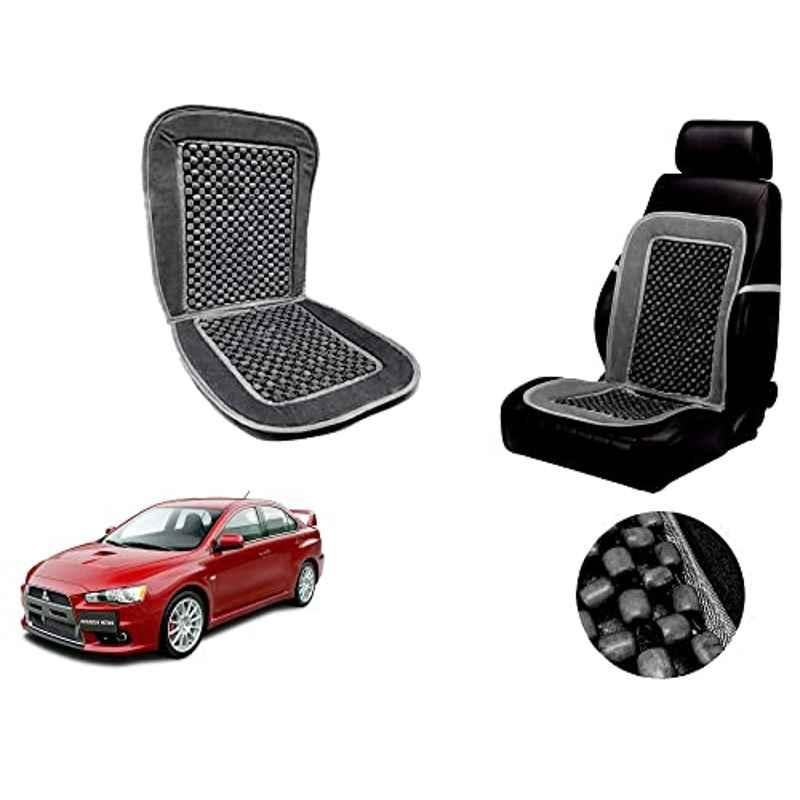 Auto Pearl PU, Velvet & Wooden Beads Grey Rectangular Seat Cushion for Mitsubishi Lancer