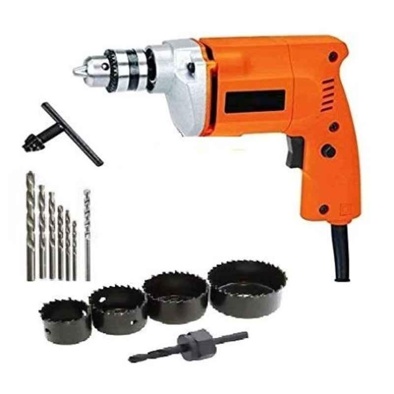 UMG 350W 10mm Drill Machine Bit Combo for Drilling Masonry, 13 Pcs HSS Twist Drills and 6PC Wood Hole Saw