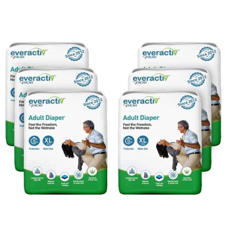 Everactiv 10 Pcs 28-45 inch White Polyethylene Adult Diaper with Aloe Vera & Wetness Indicator Set, NM-PLA8-6MXL, Size: XL (Pack of 6)