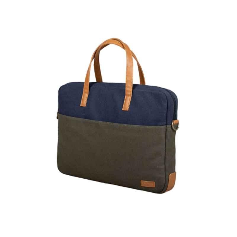 All Sorted 14 inch Faux Leather Navy & Olive Laptop Bag with Shoulder Pad Side Strap