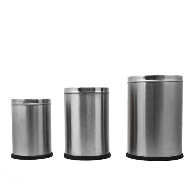 Alinco 3 Pcs Stainless Steel Plain Dustbin Set