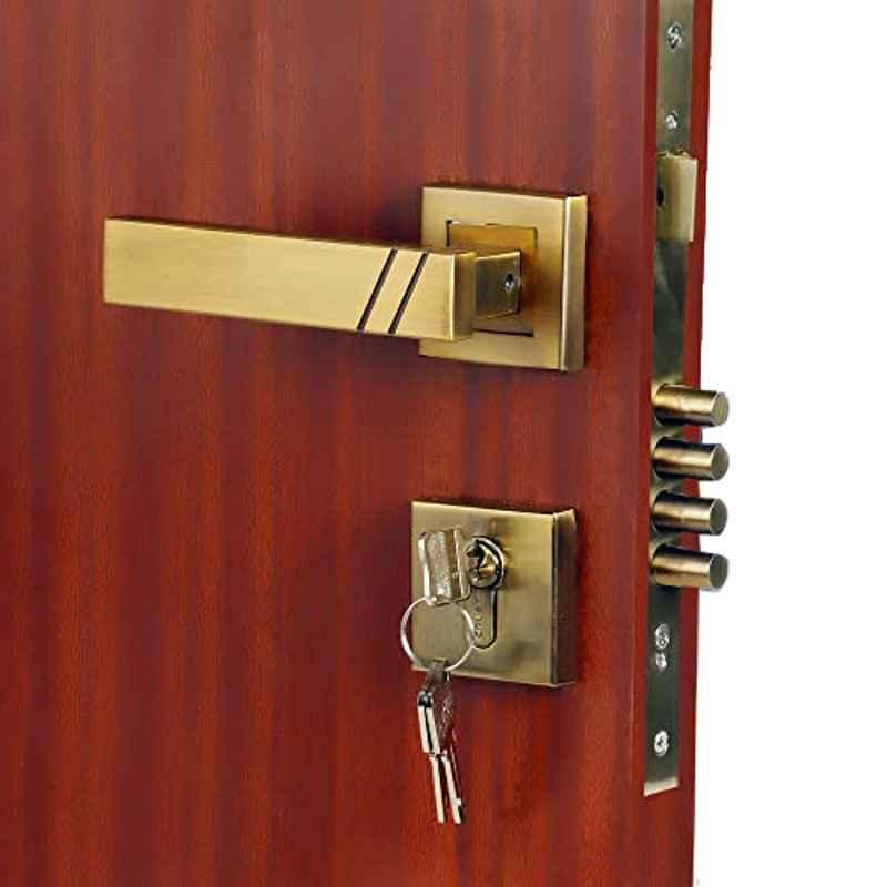 Homexpert Rose Spacio Stainless Steel Antique Brass Finish Mortise Door Lock Set with 4 Latches & Pull Handle