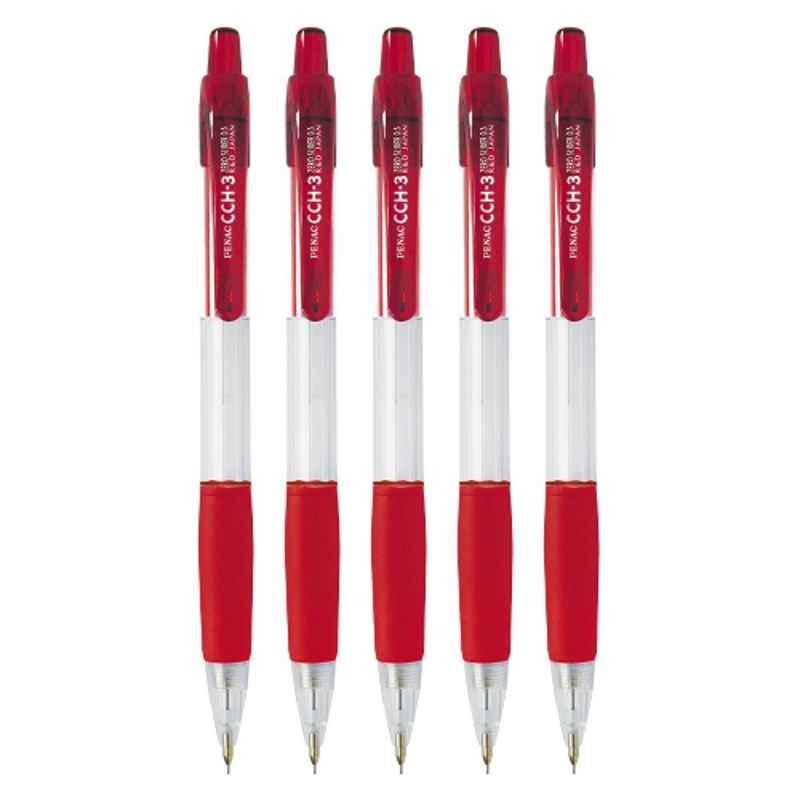 PENAC CCH-3 0.5mm Red Rubber Grip Mechanical Pencil, SA1701-02PO5 (Pack of 5)