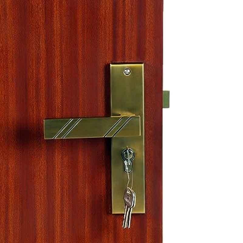 Handle Waala Altis 8 inch 60mm Stainless Steel Antique Brass Finish Cylindrical Plate Both Side Key Mortise Door Lock Set