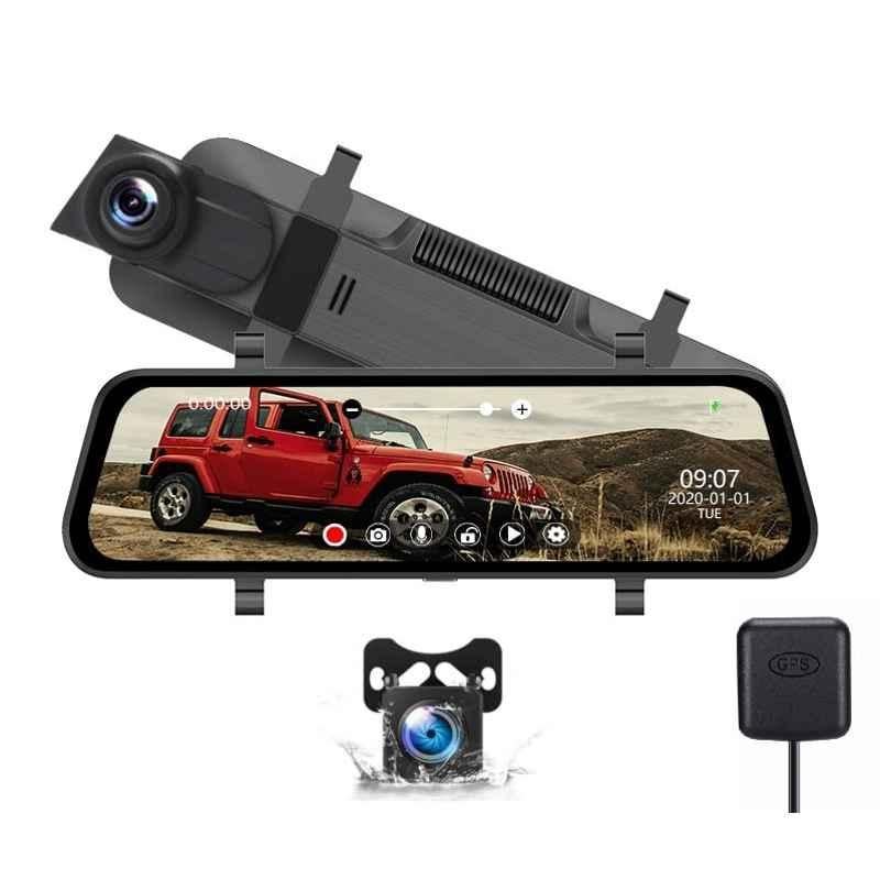 AUSHA 10 inch 1080p Front & Rear View DVR Mirror Dash Camera with GPS