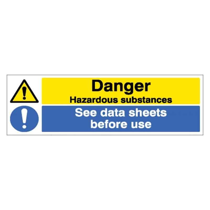 SUNSIGNS 600x200mm Vinyl & Acrylic Sandwich Danger Hazardous Substances See Data Sheets Before Use Signage, SN0144VNLM1HPIDAM