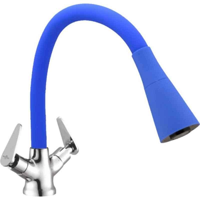 Neelkund Pan Smart Brass Blue Chrome Finish Flexible Center Hole Basin Mixer with 360 deg Flexible Swivel Spout