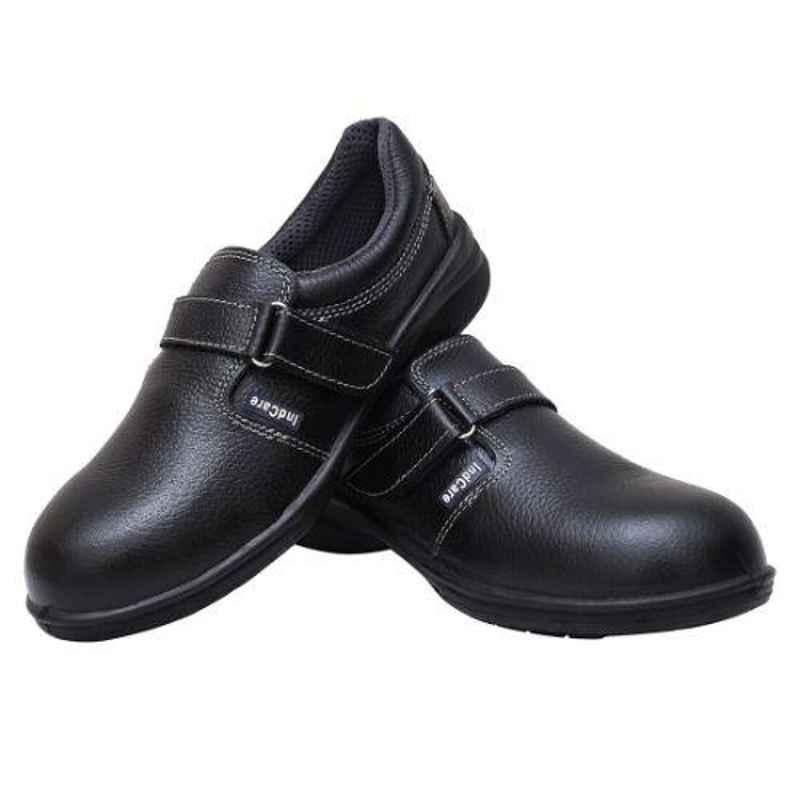 Indcare Leather Steel Toe PU Sole Black Ladies Work Safety Shoes, Size: 4