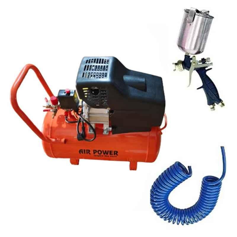 Air Power AC 6L-PS 02 1HP 6L Oil Free Air Compressor with Spray Gun, PU Pipe & Fittings Set