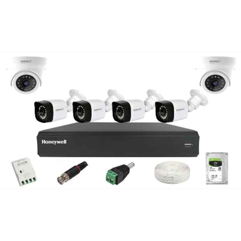 Impact by Honeywell 2MP CCTV Kit with 2 Dome & 4 Bullet Camera with 8CH AHD DVR, 1TB Hard Disk & All Accessories, I-MKIT8CH-3