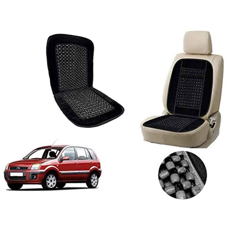 Auto Pearl PU, Velvet & Wooden Beads Black Rectangular Seat Cushion for Ford Fusion