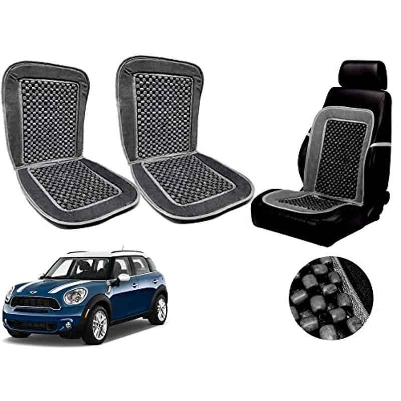 Auto Pearl PU, Velvet & Wooden Beads Grey Rectangular Seat Cushion for Mini Countryman (Pack of 2 )
