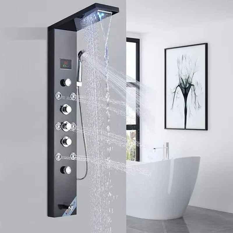 NextGen 6 in 1 Stainless Steel 304 Mirror Finish Black Wall Mounted Shower Panel Tower Set with LED