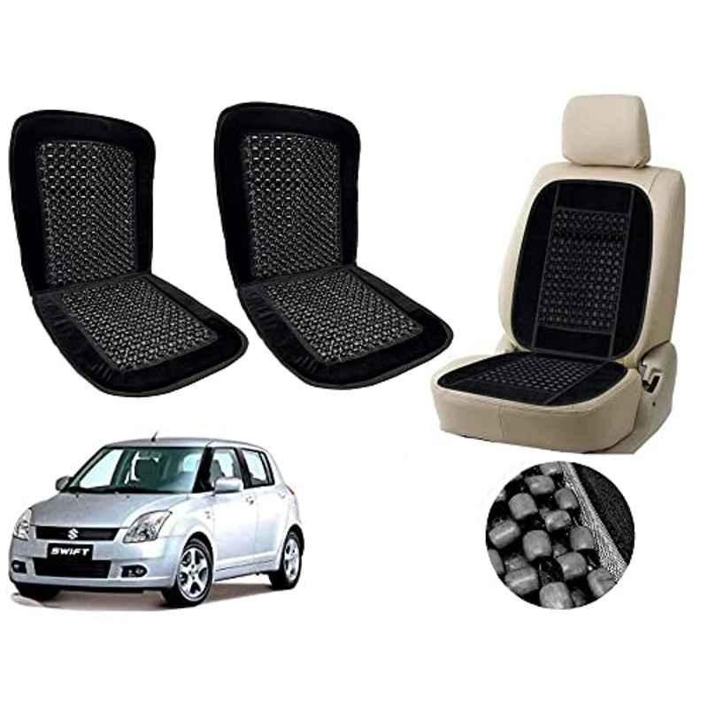 Auto Pearl PU, Velvet & Wooden Beads Black Rectangular Seat Cushion for Maruti Suzuki Swift Type-1 (Pack of 2 )