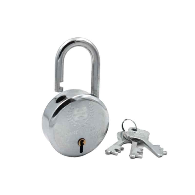 Harrison 50mm 6 Lever Mild Steel Bright Chrome Polished Finish Round Padlock with 3 Keys, J-SUPREME-0656 (Pack of 4)