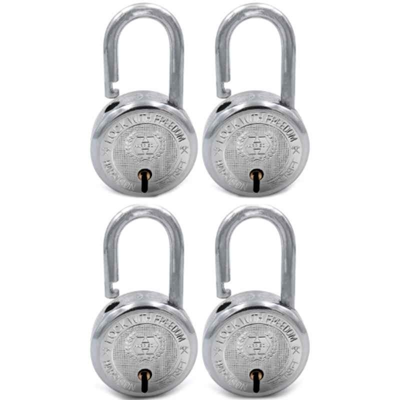 Harrison 50mm 6 Lever Mild Steel Bright Chrome Polished Finish Round Padlock with 3 Keys, T-26-0274 (Pack of 2)