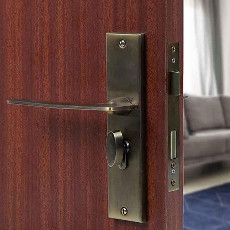 Saze Bentley 8 inch Stainless Steel Antique Finish Cylindrical Plate Mortise Door Lock Handle Set, SE-BENTLEY-8CYS-OSK-ANT