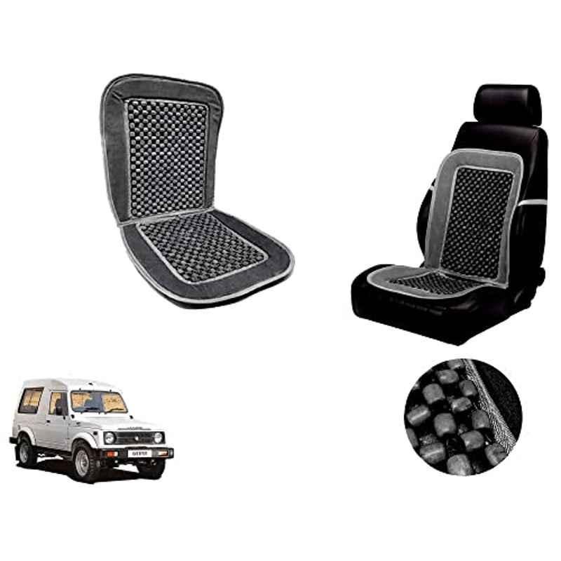 Auto Pearl PU, Velvet & Wooden Beads Grey Rectangular Seat Cushion for Maruti Suzuki Gypsy