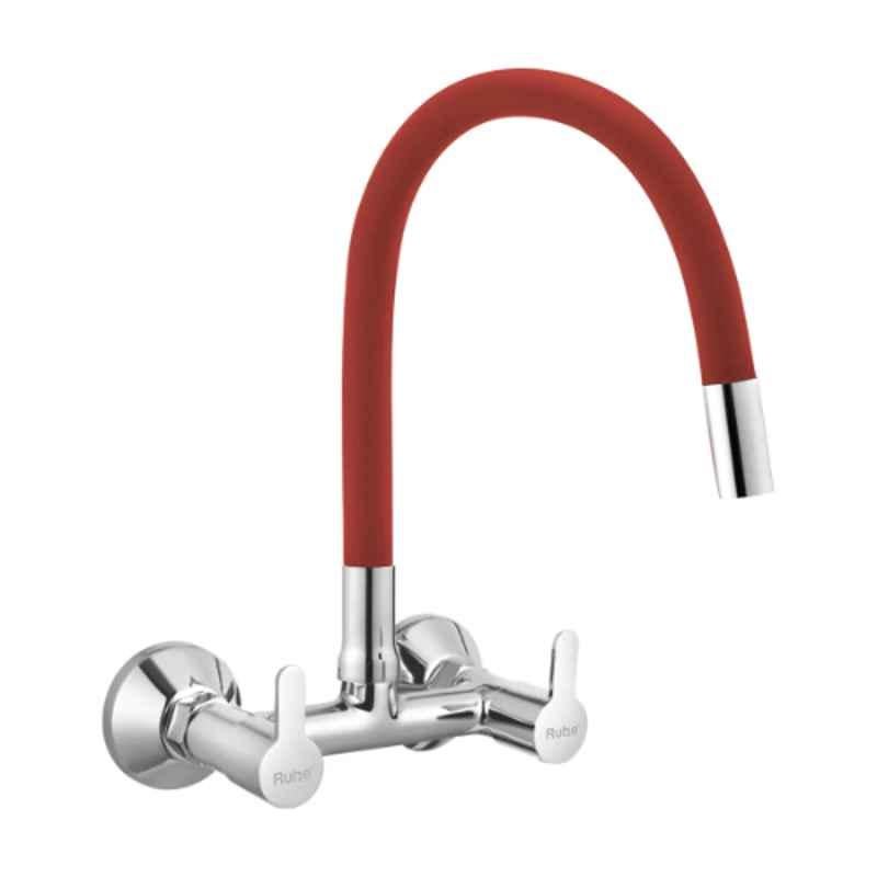 Ruhe Pavo Brass Chrome Finish Sink Mixer with Flexible Red Silicone Spout, 11-0514-FL/RD