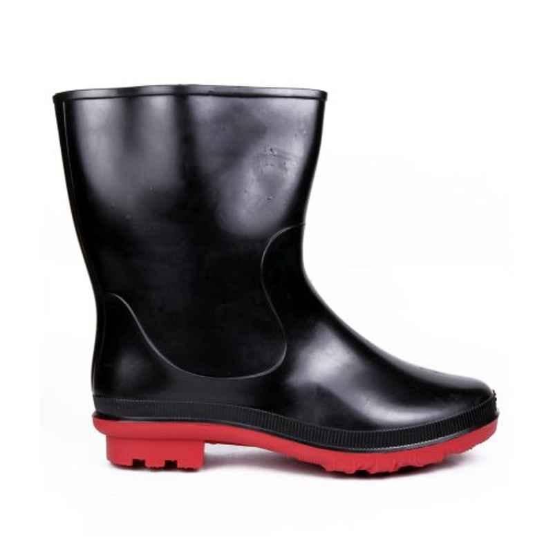 Hillson Don Plain Round Toe Black & Red Work Gumboots, Size: 9