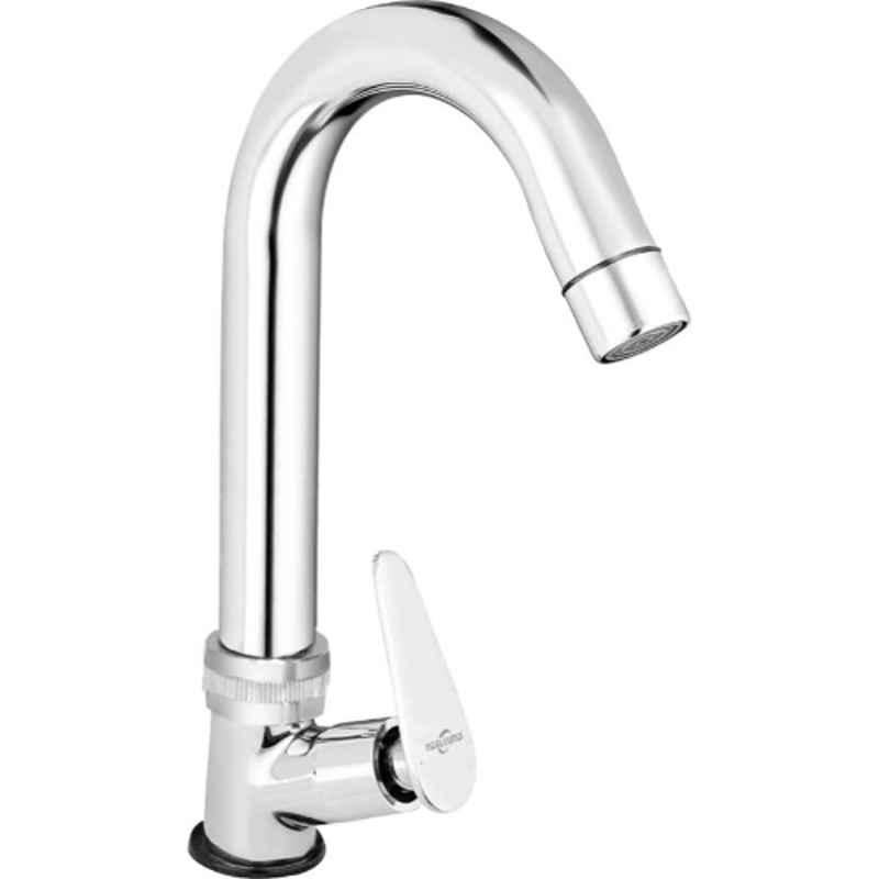 Neelkund Pan Brass Silver Chrome Finish Swan Neck Pillar Tap for Bathroom & Kitchen