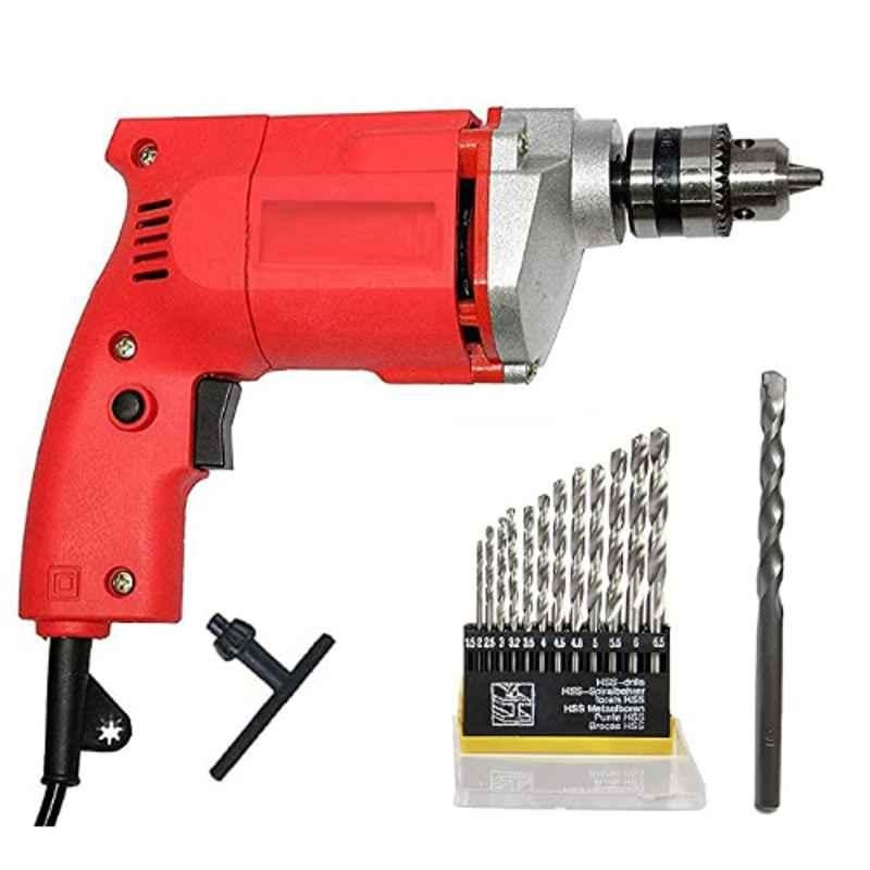ISC 350W 10mm Plastic Red Electric Drill Machine with 13 Pcs Drill Bits
