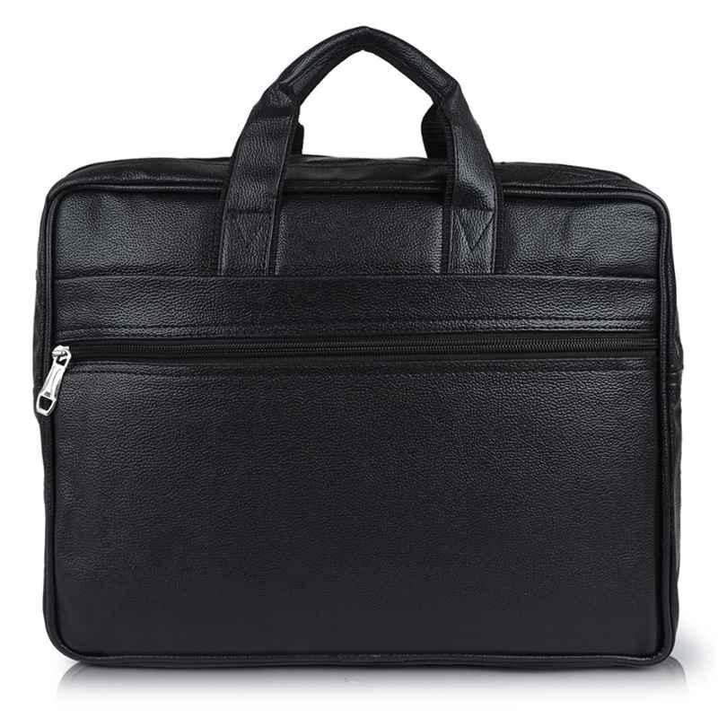 I DOT 15 inch Faux Leather Black Laptop Messenger Bag with Shoulder Strap