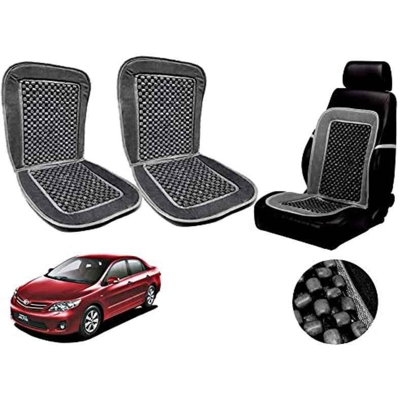 Auto Pearl PU, Velvet & Wooden Beads Grey Rectangular Seat Cushion for Toyota Altis (Pack of 2 )