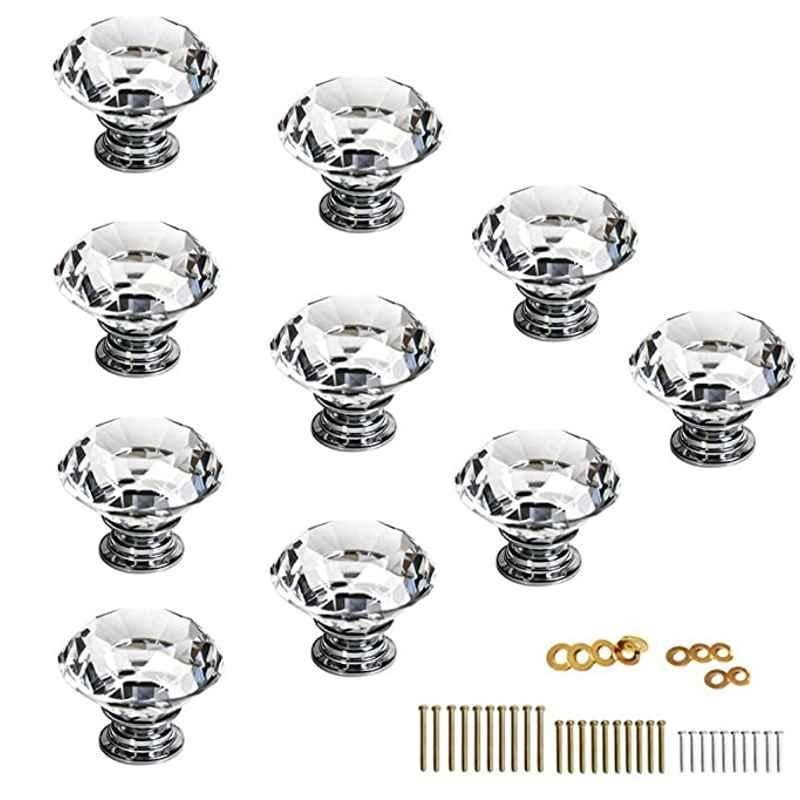 Galaxy 1.2 inch Clear Crystal Glass Door Knobs Handle (Pack Of 10)