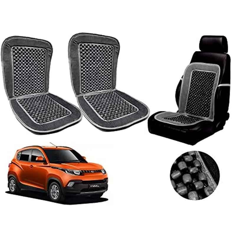Auto Pearl PU, Velvet & Wooden Beads Grey Rectangular Seat Cushion for Mahindra KUV 100 (Pack of 2 )