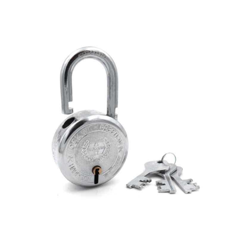Harrison 65mm 7 Lever Mild Steel Bright Chrome Polished Finish Round Padlock with 3 Keys, T-26-0278