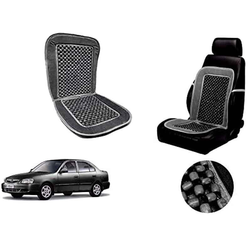 Auto Pearl PU, Velvet & Wooden Beads Grey Rectangular Seat Cushion for Hyundai Accent