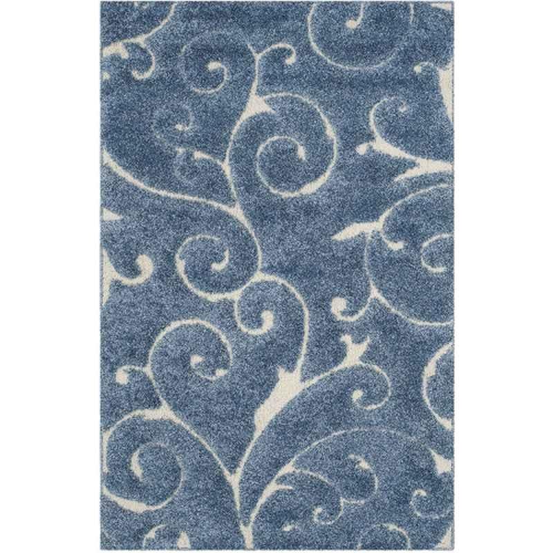 Carpetify 3x5ft Royal Blue & Cream Grand Swirl Shaggy Carpet, 1224YR1MJQN