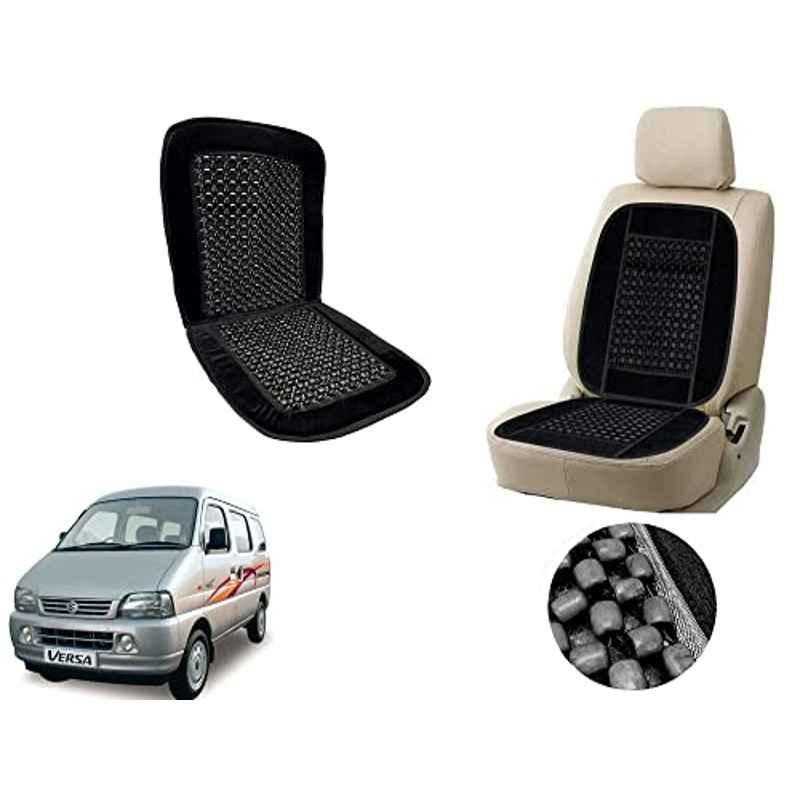 Auto Pearl PU, Velvet & Wooden Beads Black Rectangular Seat Cushion for Maruti Suzuki Versa