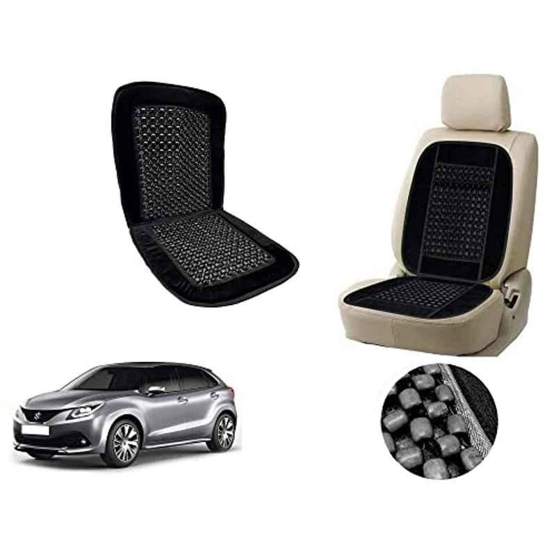 Auto Pearl PU, Velvet & Wooden Beads Black Rectangular Seat Cushion for Maruti Suzuki Baleno 2015
