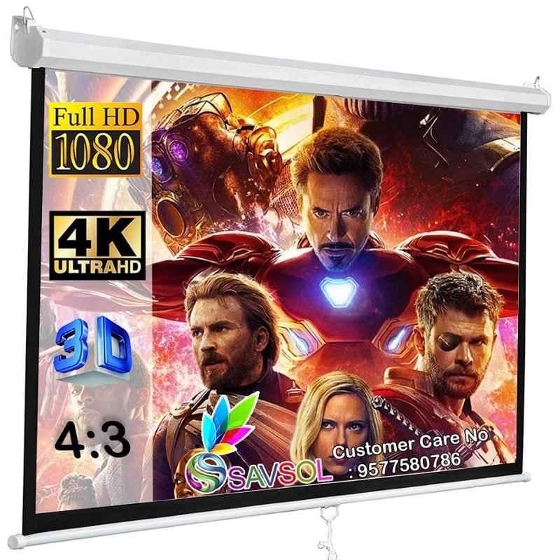 Savsol 84 inch Full HD 4K Wall Type Manual Pull Down without Locking Projector Screen