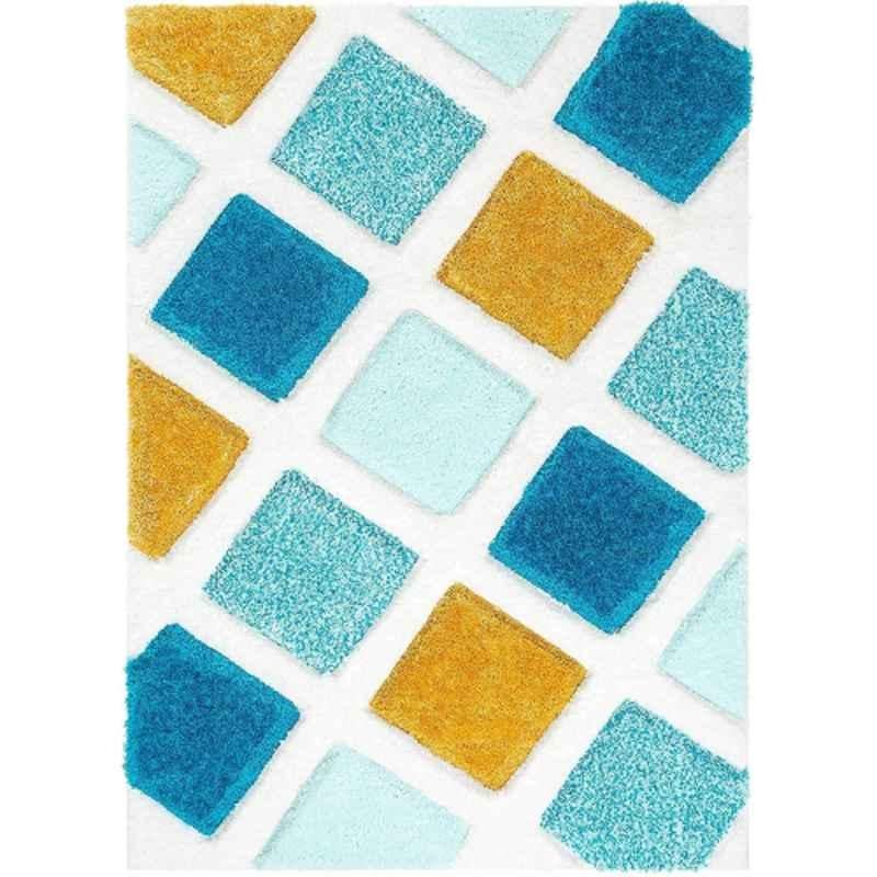 Carpetify 3x5ft Mustard Yellow, Turquoise & White Modern Geometric 3D Textured Thick & Soft Shaggy Fur Rug Carpet Mat, 0606ZISHI91