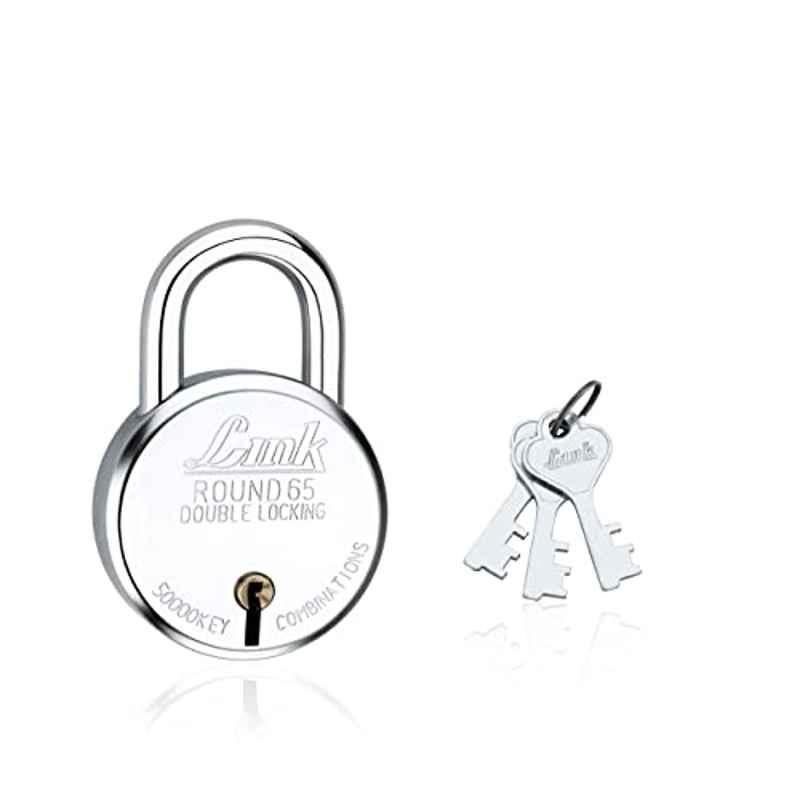 Link 65mm Steel Round Double Locking Padlock with Iron Liver & 3 Silver Keys