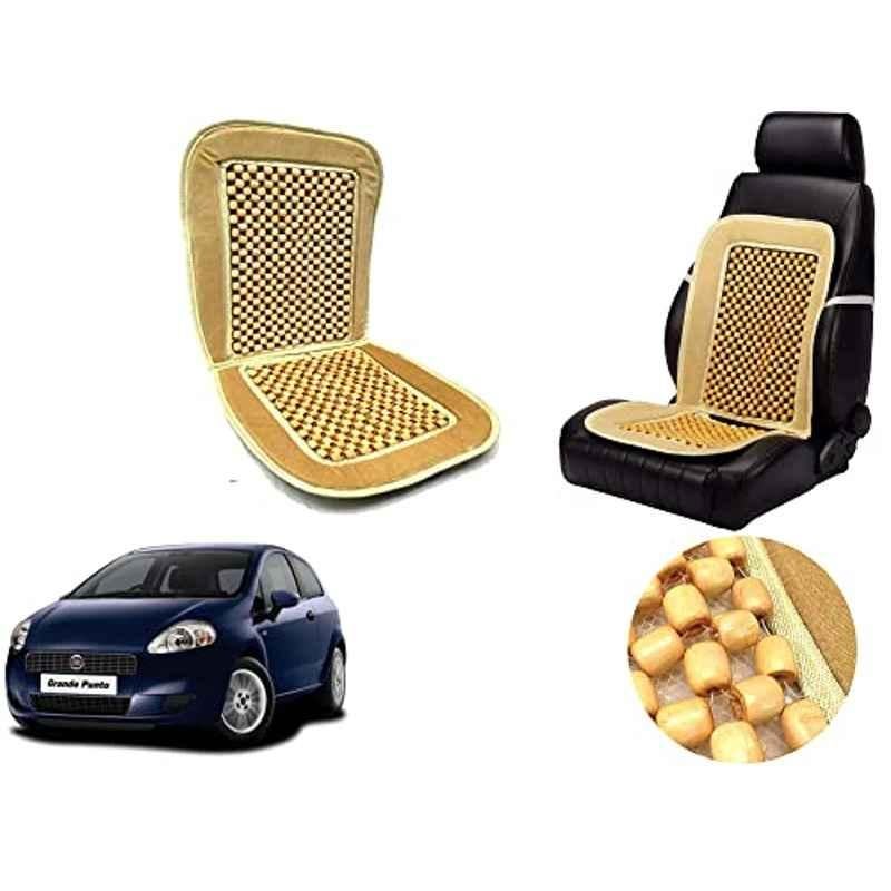 Auto Pearl PU, Velvet & Wooden Beads Beige Rectangular Seat Cushion for Fiat Punto
