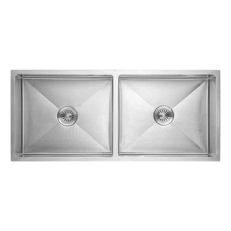 Neelkanth Handmade 1150x508mm Stainless Steel Double Bowl Matt Kitchen Sink, NKR-HM10-DB02