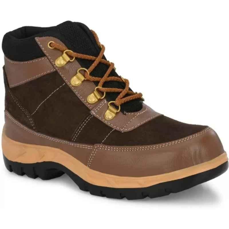 Infantry I201 Leather Steel Toe Brown Half Ankle Safety Shoes, Size: 9