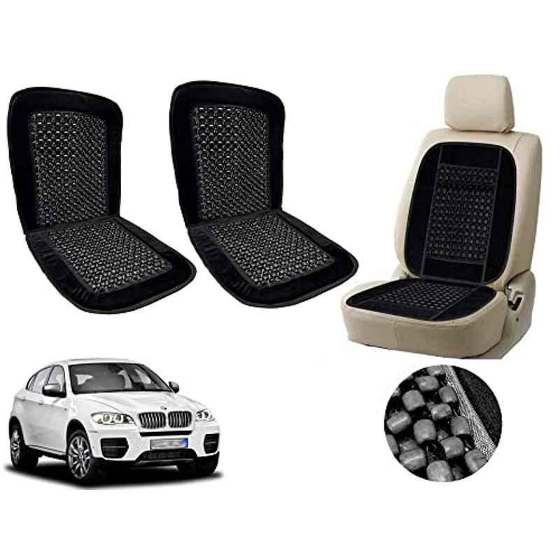 Auto Pearl PU, Velvet & Wooden Beads Black Rectangular Seat Cushion for BMW X5 (Pack of 2 )