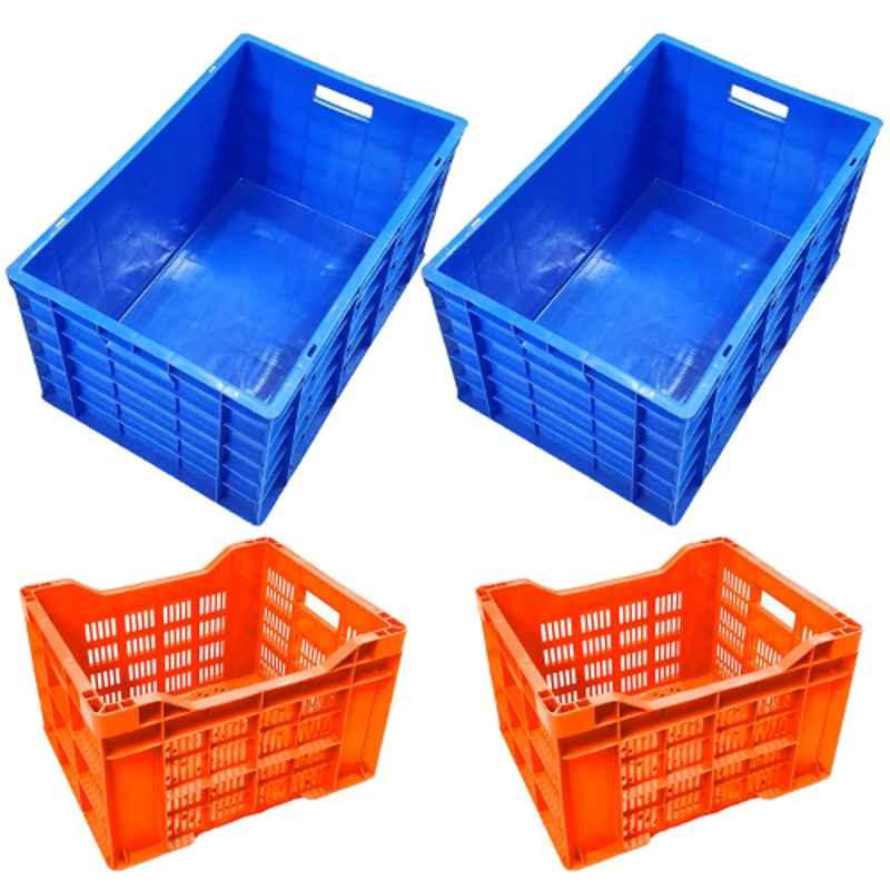 Xela 283-2BS 4 Pcs Plastic Blue & Orange Multipurpose Heavy Duty Portable Crate Set